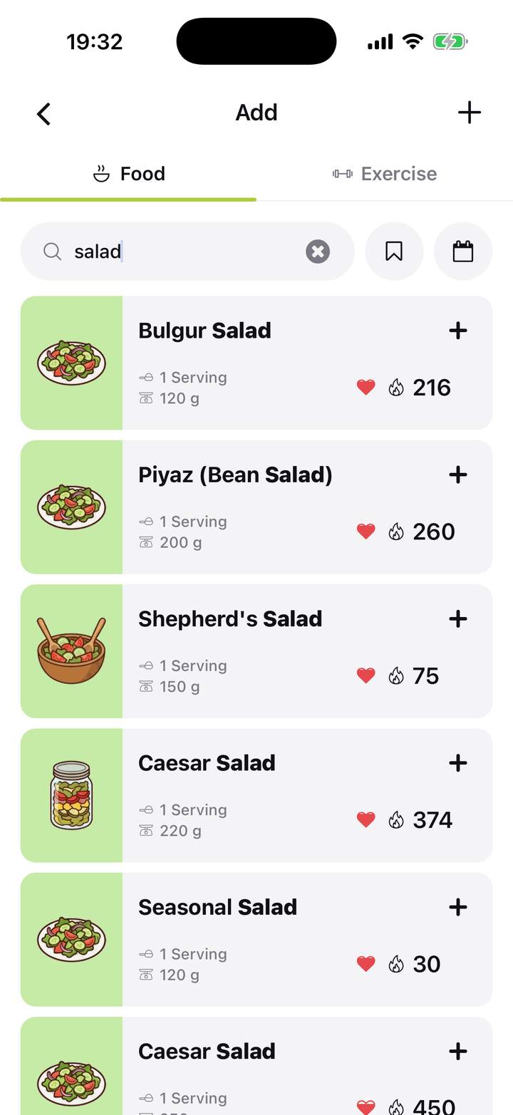Food search screen