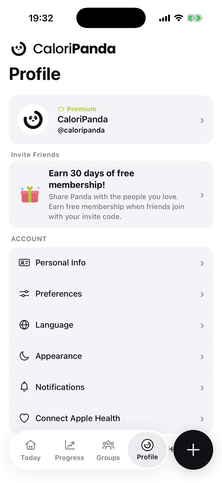 Health app connection screen